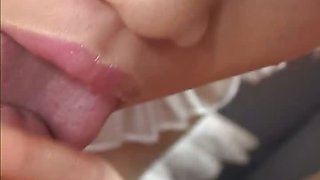Horny Japanese cougar in silk sucks a big dick for juice