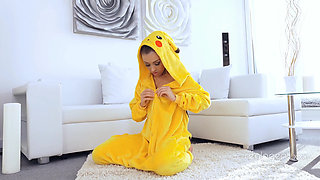 Amazing sexy Pikachu enjoys spreading her wet shaved wide hole