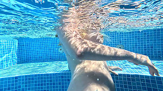 Nude Pool Tease and Masturbation While He Watches