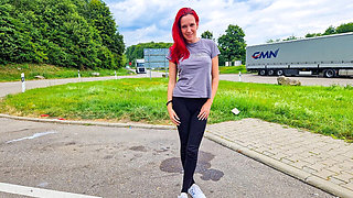 German Redhead Teen Cheats in Public Car Sex - Outdoor Doggystyle Creampie