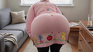Masked BBW Teacher Twerks Huge Ass & Strips in Pink Cardigan