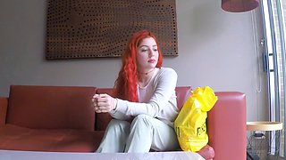 Redhead LATINA 18YO was nervous on camera