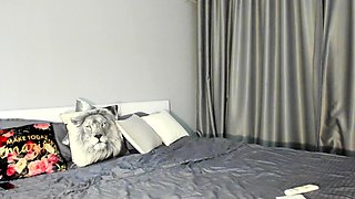 Amateur young brunette enjoys dildo on solo masturbation