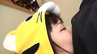 Subtitled POV Japanese blowjob cosplay in the kitchen