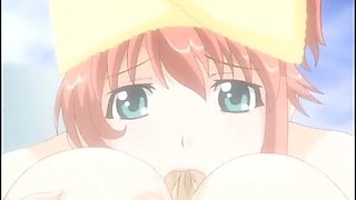 Chained hentai redhead gets whipped and gangbanged