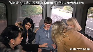 5 Grannies take turns to Fuck 1 Poor Guy in the MatureVan