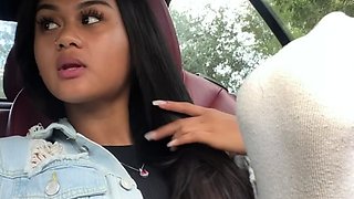 Brunette with foot fetish rubs big dick with her feet in POV