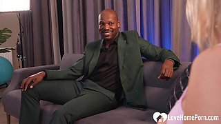 Getting my first BIG BLACK COCK during an interview
