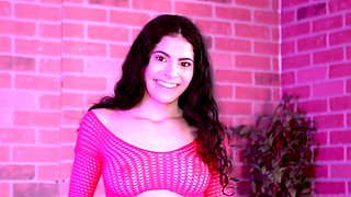 Small titted brunette teen fingering on the bed