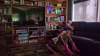 Mistress Thursday Humiliates Her Femboy Stepson by Vacuuming His Tight Pussy Before Using Him as Footrest