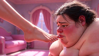 Ugly Fat SSBBW Humiliated Licking Beautiful Woman's Feet