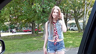 Skinny babe Elle seduces with her perky boobs and long locks in the great outdoors