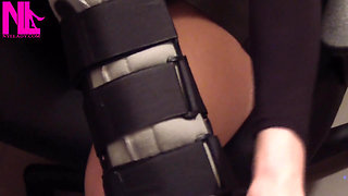 Nyllady Putting on Legcast Tutor on Her Hosed Feet