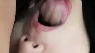 Amateur Korean cutie with tight hairy pussy gives blowjob