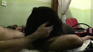 Horny ebony girl gives her boyfriend a blow job. She keeps
