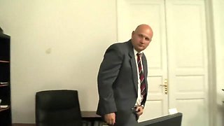 Old Boss fuck big tits secretary and cum covered her boobs