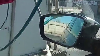 Public masturbate my pussy in the car wash, my husband's handjob in traffic! Part 1