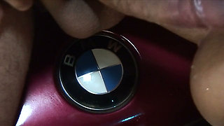 Gorgeous blonde MILFs have sex on car