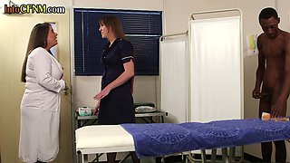 CFNM IR slutty nurses blowing BIG BLACK COCK in threesome till cum load