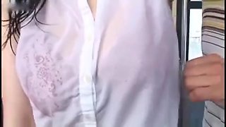 girl with wet t-shirt groped on bus