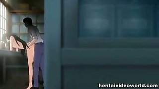 Anime girl has sex in public place