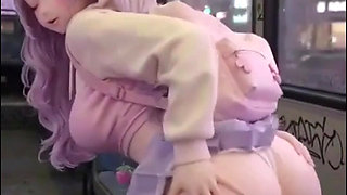 Shy kawaii hentai girl, alone on public bus