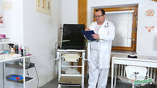 Young blonde Cayla Lyons examined and made to cum by 2 docs