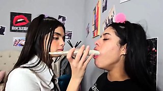 Hot brunette lesbians toys and pussy eating