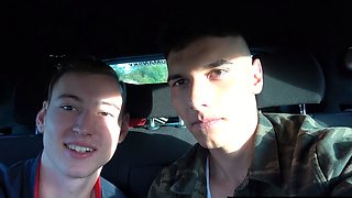 Two Muscular Teen Guys Hot Blowjob Action In Car