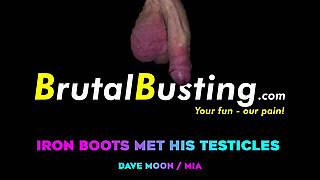 Iron Shoes Met His Big Useless Testicles! Smashing His Stupid Ugly Genitals - Dave Moon - Mia - Bbusting (ballbusting)