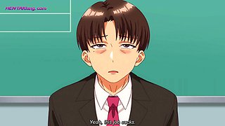 Anime college babe gets panties pulled by strict teacher