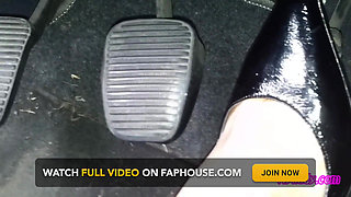 Driving and Revving in Black Pumps on Bare Foot