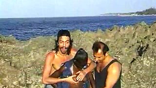 African shaggy hotty fuck two lads on the rocks