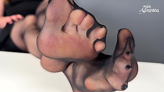 The More You Sniff the Weaker You Get! - Pantyhose Domination with Foot Worship and Jerk off Instruction with Miss Adrastea