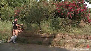 Spanish hottie gets face fucked hard in public - bound near crowded cafe with James Deen!