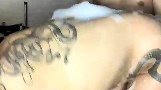 Two sluts take bath and take turns getting pounded hard live