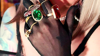Nylon British Mature Tina Snua Smoking A Cigarette In Nylon Elbow Gloves & Jewellery - Smoker OMI OME Snap Inhale Drifting