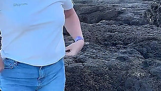 Peeing in Tight Jeans on the Beach