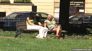 nasty slut takes the cum in her mouth in foursome