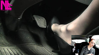Driving in Grey Pattent Pumps on My Hosed Feet
