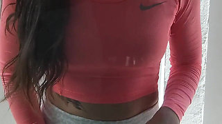 Desperation Pee on the Glass Door - Huge Pissing