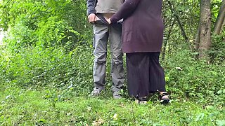 Fingering my mother in laws ass while she jerks off my cock in the park