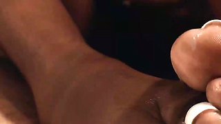 First Footjob on the Withered Dick but the Dick Suddenly Gets Hard