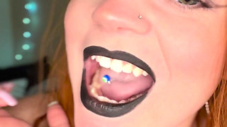 BBW Redhead Miley Coxxx Spit Fetish-- Mouth Close up -- Pierced Tongue