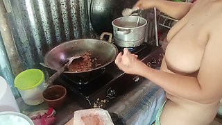 Stripping mother-in-law who is cooking