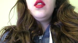 Hot Chubby Brunette Teen Smoking Cork Tip Cigarette in Bright Red Lipstick