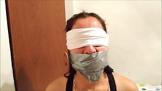 Self-gagged Latina Stepmom in Her First Gag Talk Video