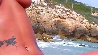 Beach threesome with two hoes