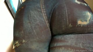 Flexible chick in tight jeans Angeline A is posing for the camera