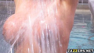 Ella Hughes licked and sucked salemans sizeable cock